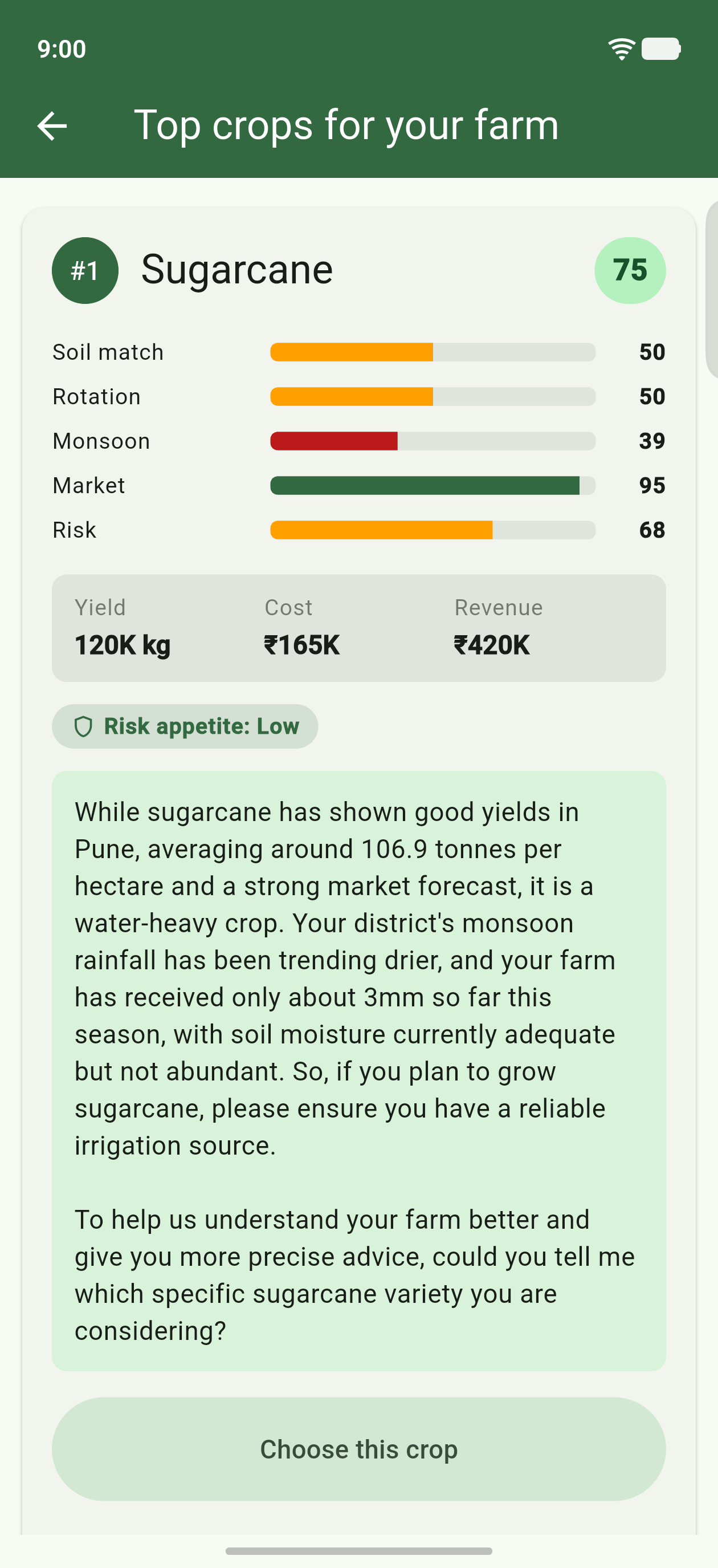 Top crops ranked for your district